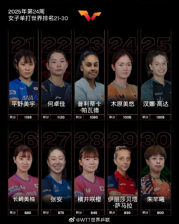 包含国际乒联最新排名：林诗栋仍男单第一，朱雨玲女单第六，陈熠第十的词条